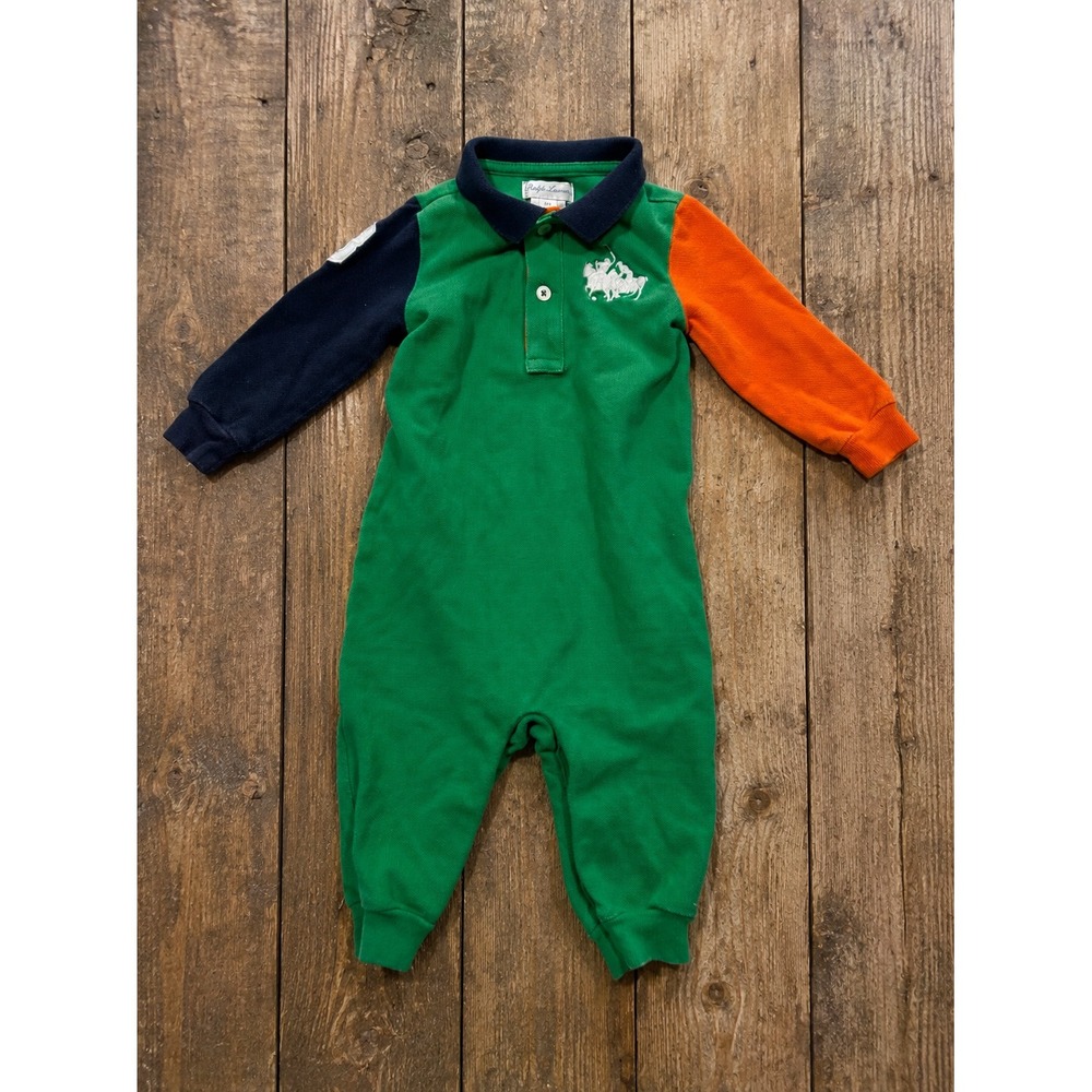 Polo Ralph Lauren Baby Boy Colorblock Romper 6M Preppy Fall Coverall One Piece